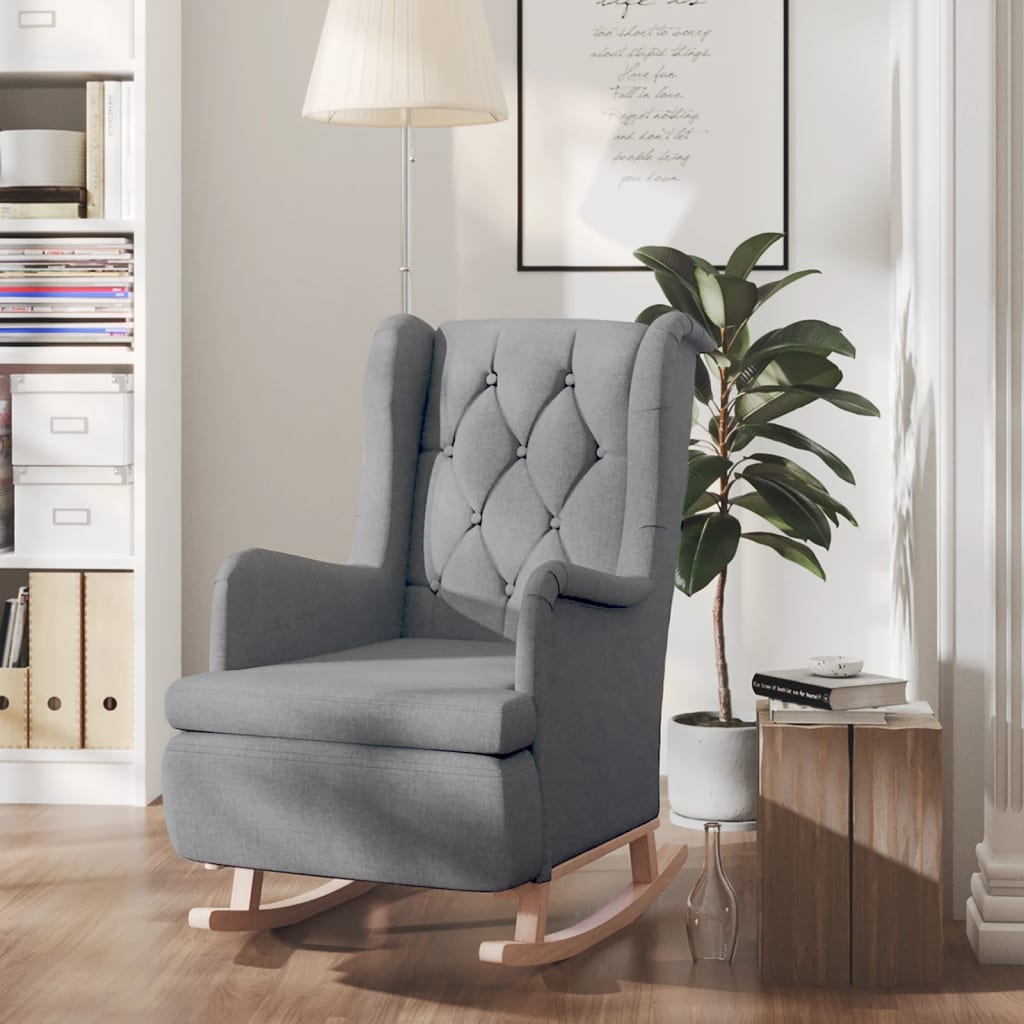 Fauteuil met massief rubberwood schommelpoten stof