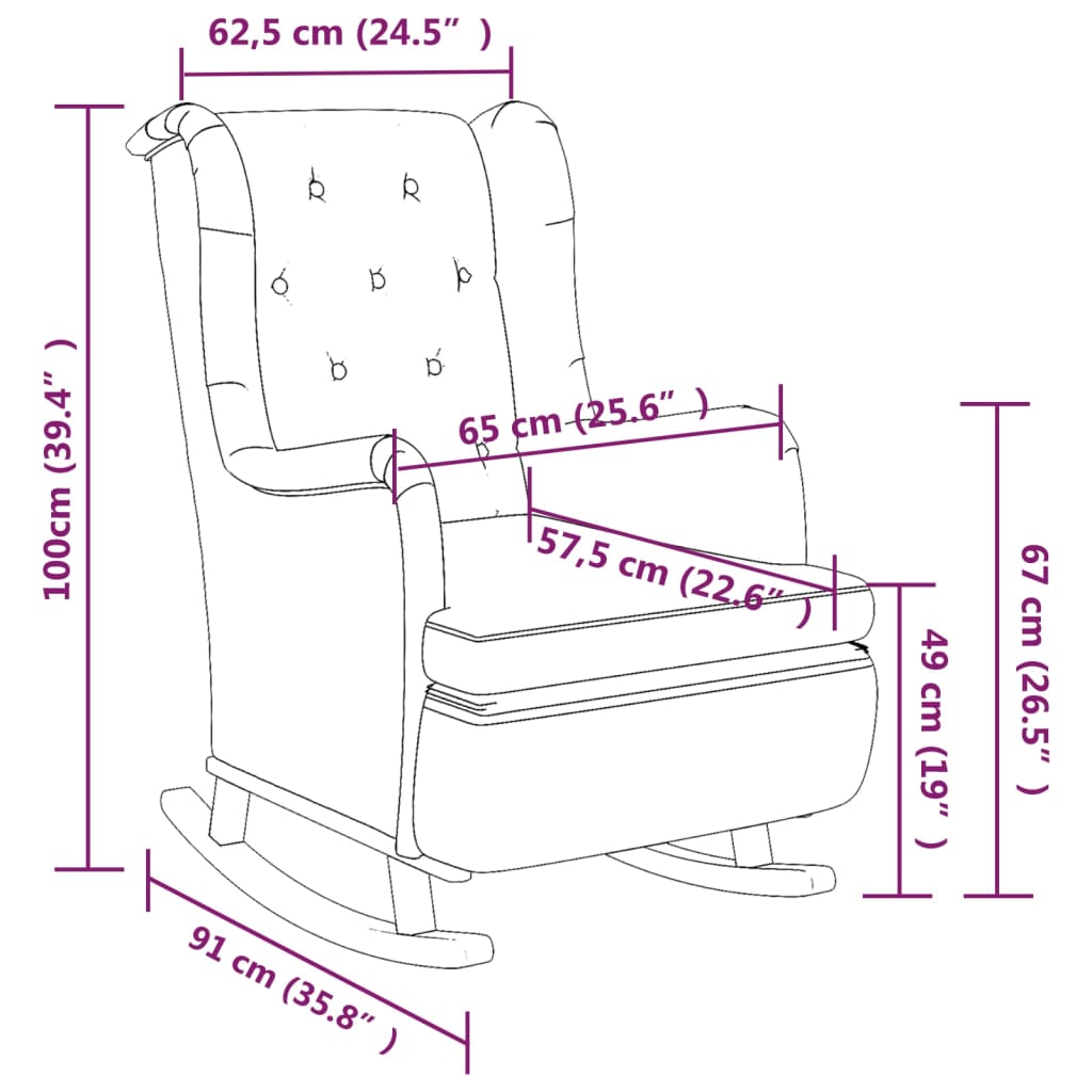 Fauteuil met massief rubberwood schommelpoten stof