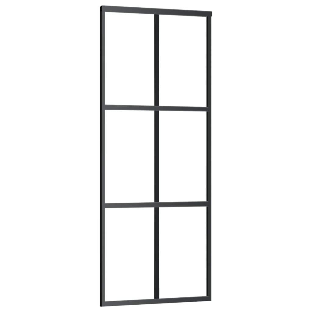 Schuifdeur 102x205 cm ESG-glas en aluminium zwart