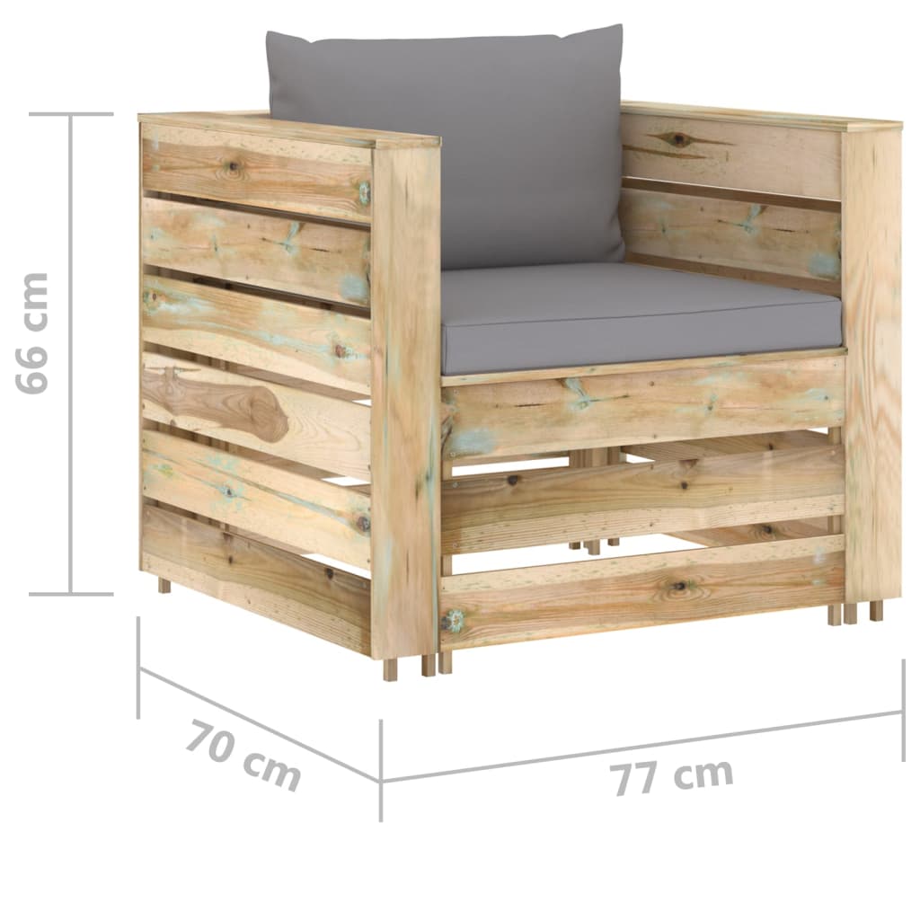 2-delige Loungeset met kussens geïmpregneerd hout