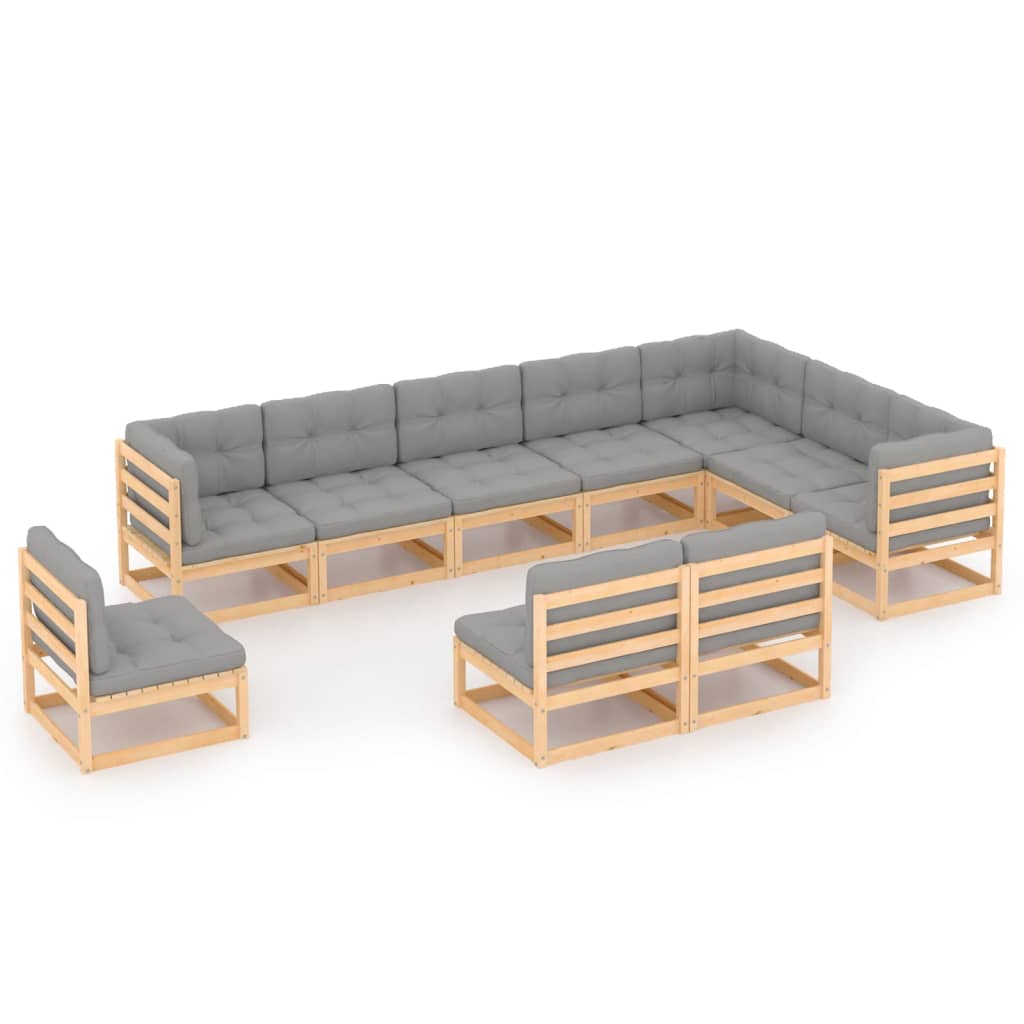 10-delige Loungeset met kussens massief grenenhout wit