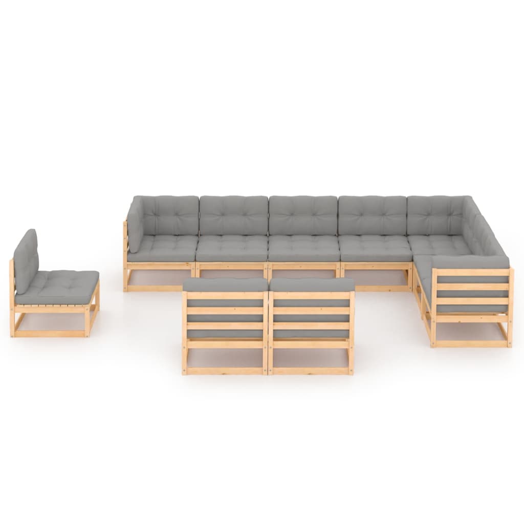 10-delige Loungeset met kussens massief grenenhout wit