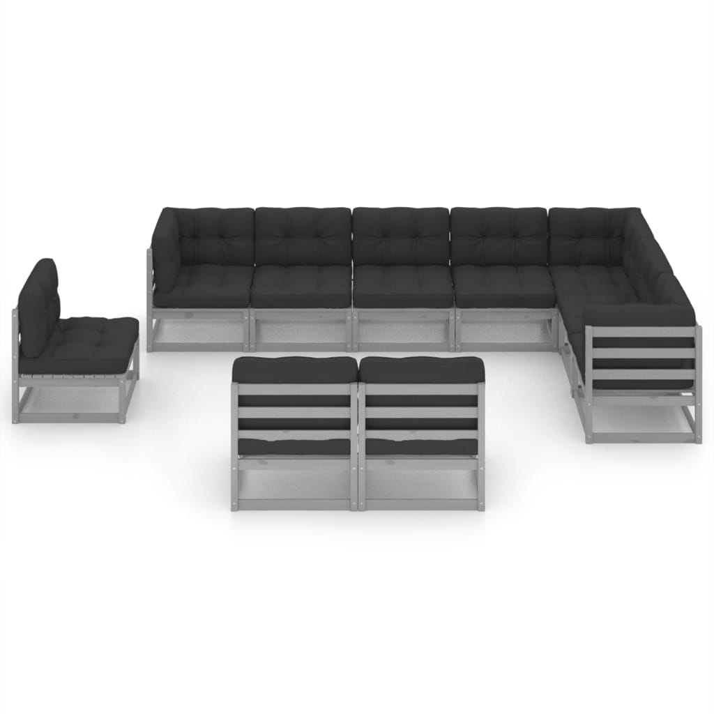 10-delige Loungeset met kussens massief grenenhout wit