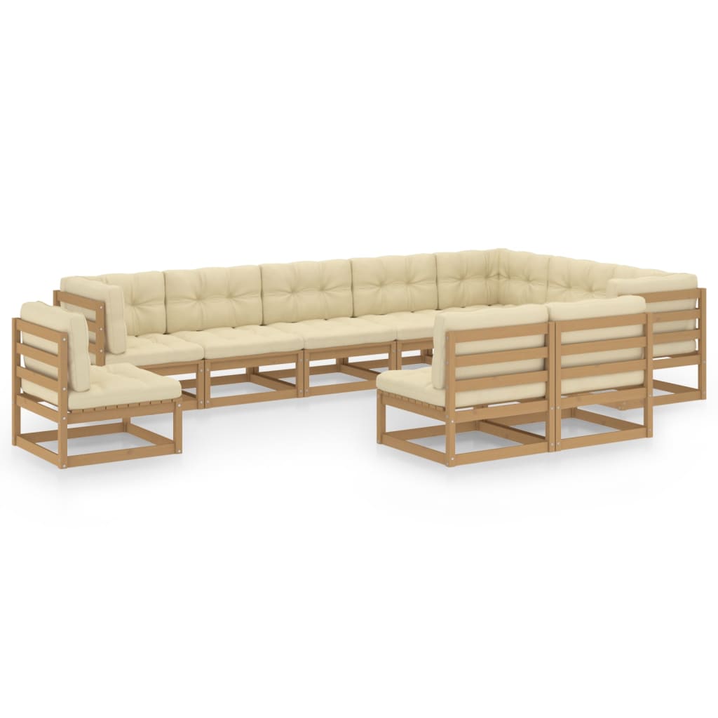 10-delige Loungeset met kussens massief grenenhout wit