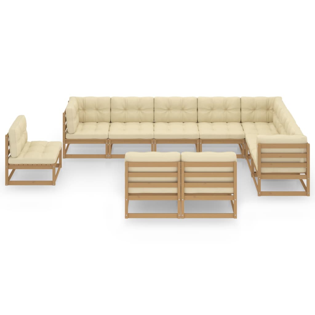 10-delige Loungeset met kussens massief grenenhout wit