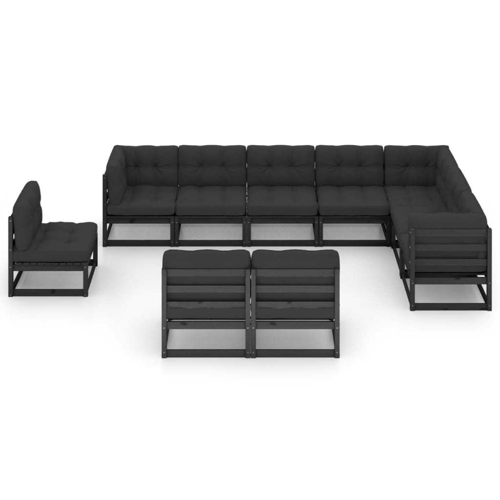 10-delige Loungeset met kussens massief grenenhout wit