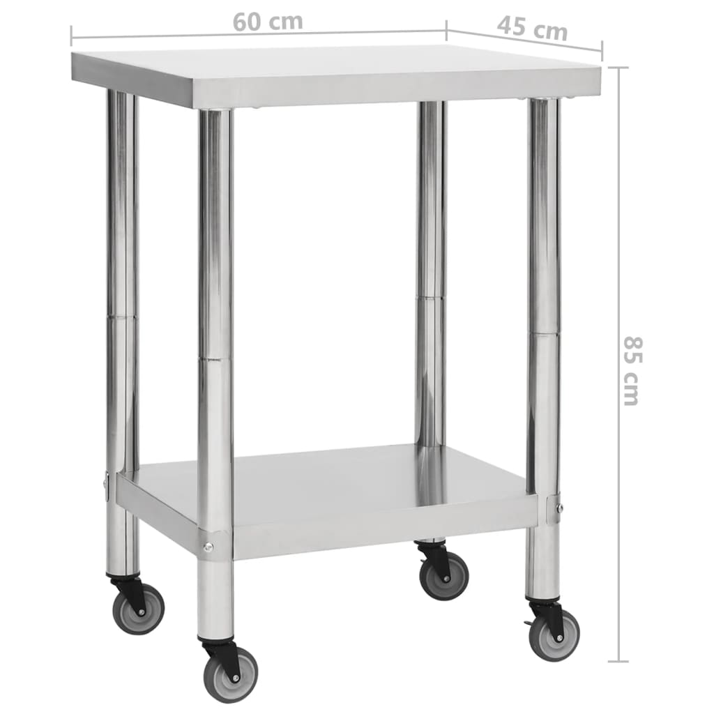 vidaxl Keukenwerktafel met wielen 100x30x85 cm roestvrij staal