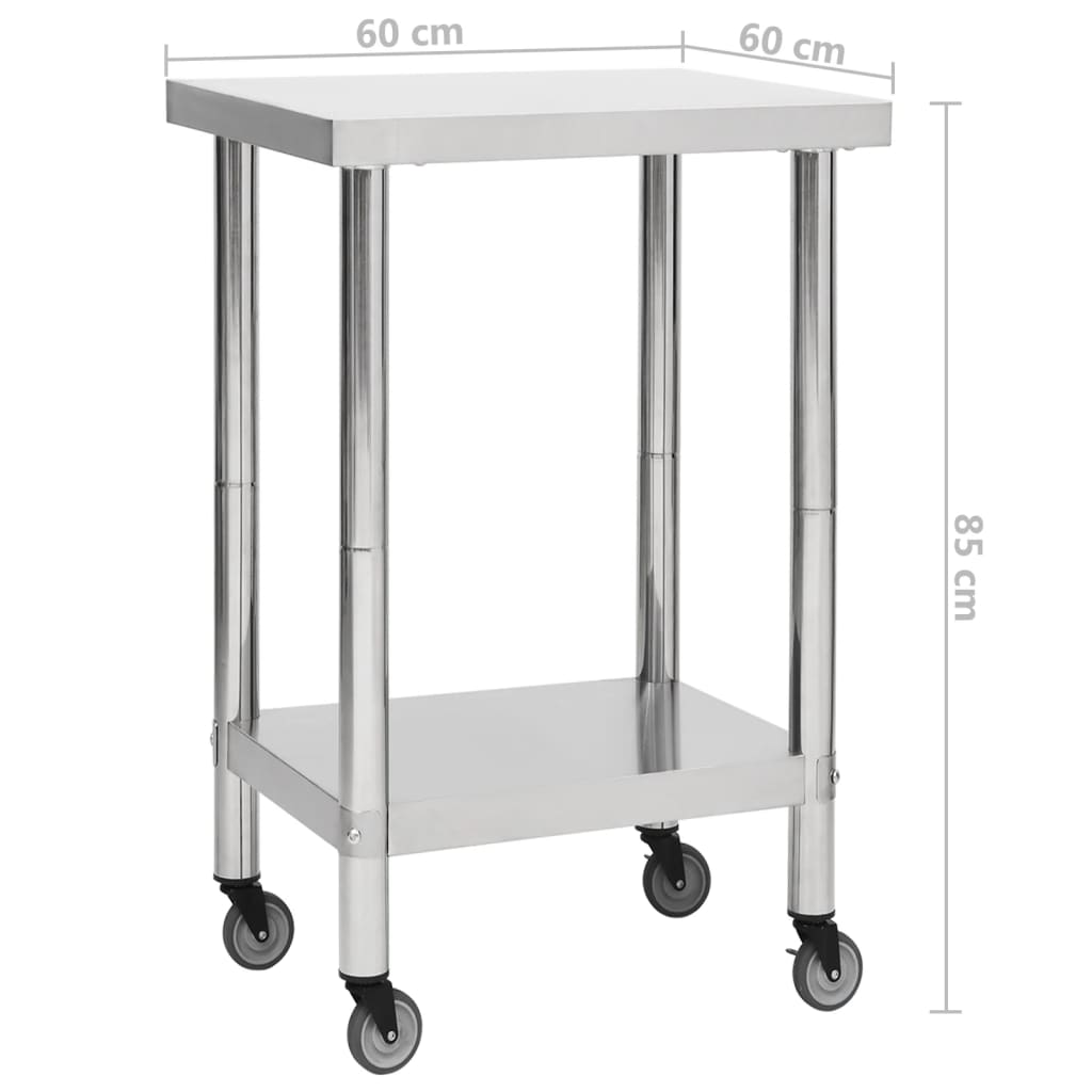 Keukenwerktafel met wielen 100x45x85 cm roestvrij staal