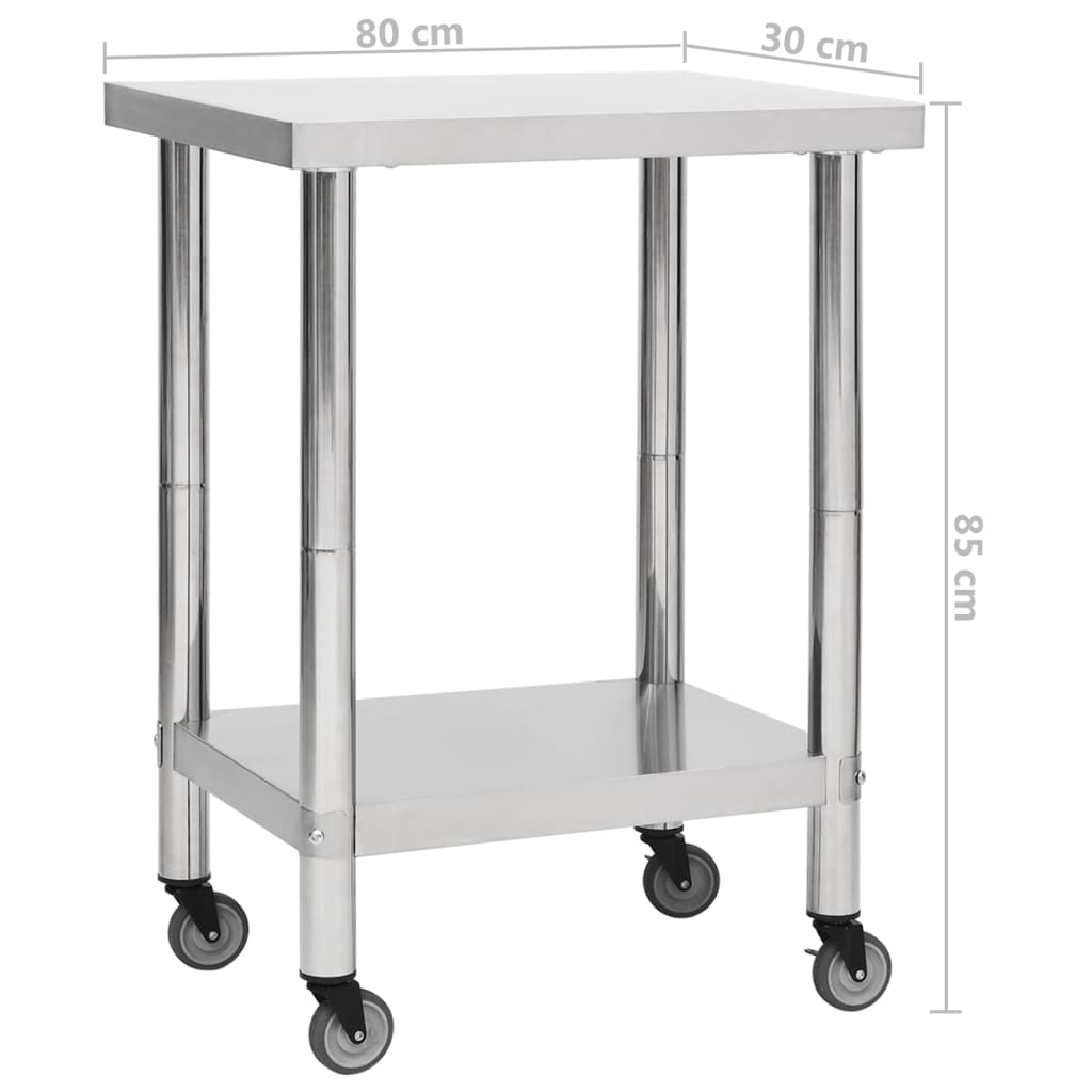 Keukenwerktafel met wielen 100x60x85 cm roestvrij staal