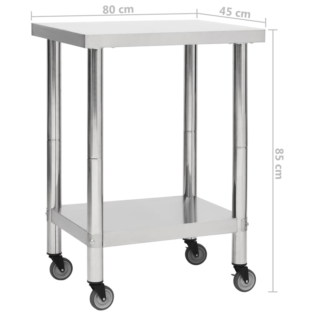 Keukenwerktafel met wielen 100x45x85 cm roestvrij staal