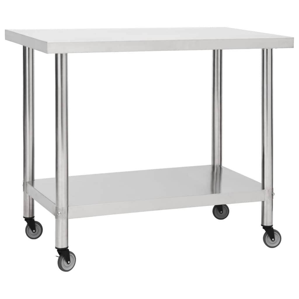 vidaxl Keukenwerktafel met wielen 100x30x85 cm roestvrij staal