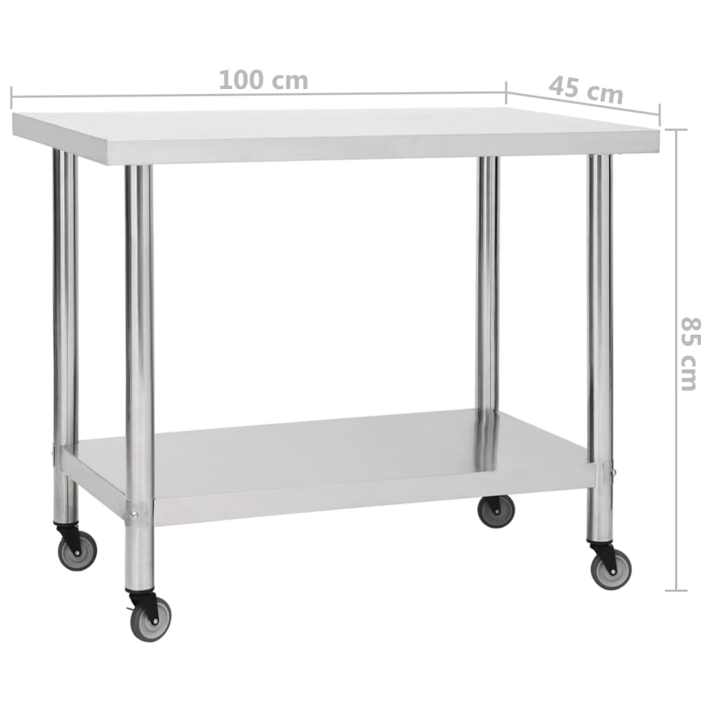 vidaxl Keukenwerktafel met wielen 100x30x85 cm roestvrij staal