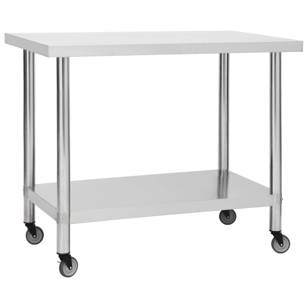 vidaxl Keukenwerktafel met wielen 100x30x85 cm roestvrij staal