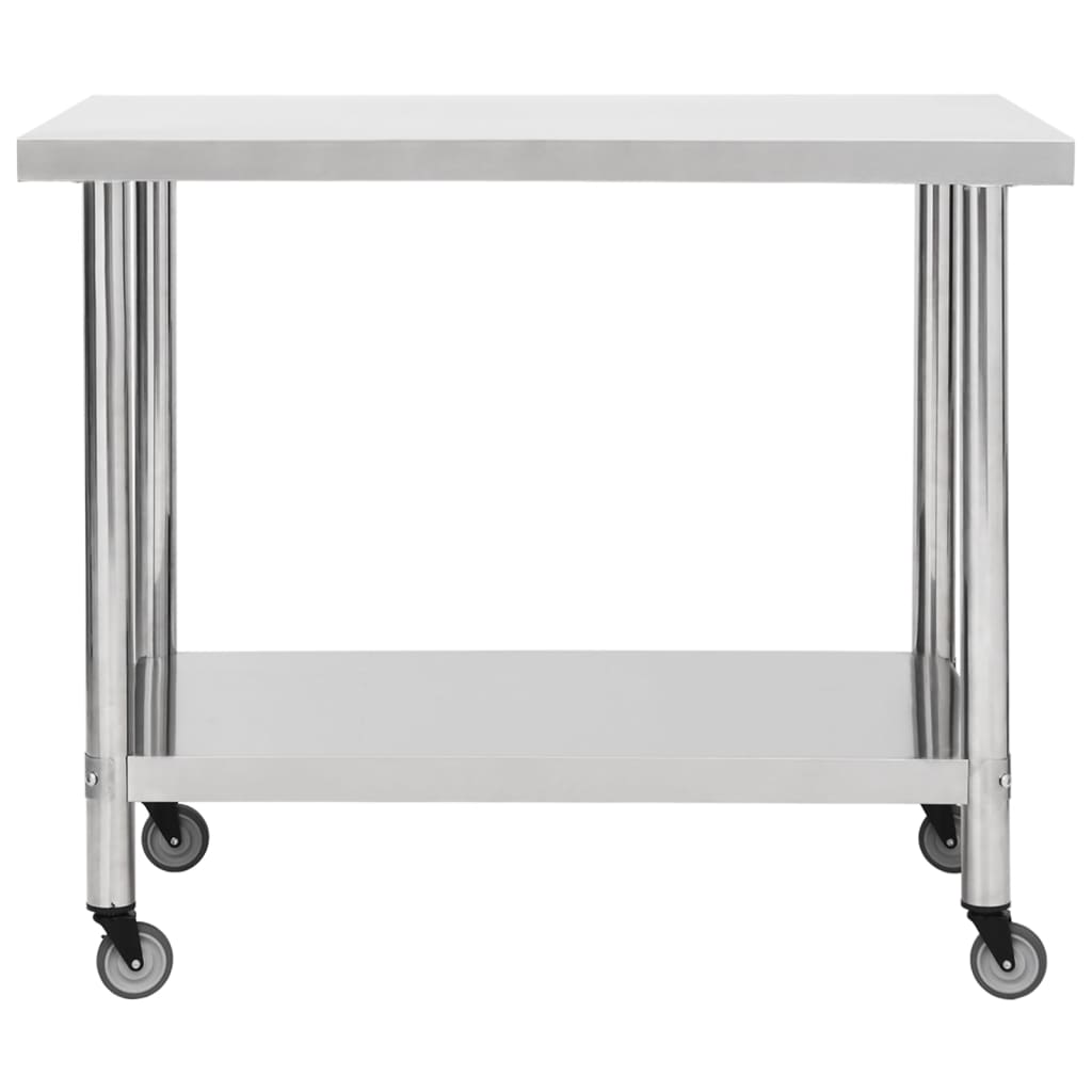 vidaxl Keukenwerktafel met wielen 100x30x85 cm roestvrij staal