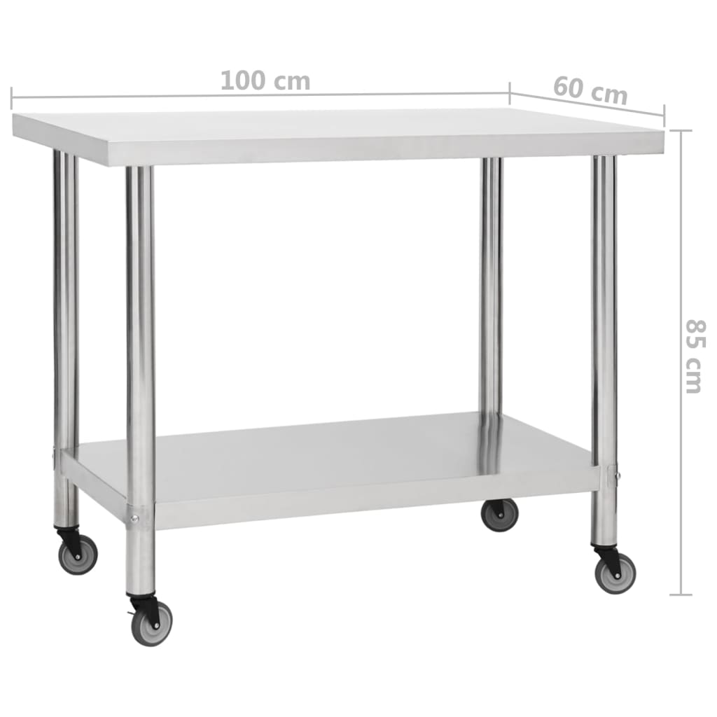 Keukenwerktafel met wielen 100x60x85 cm roestvrij staal