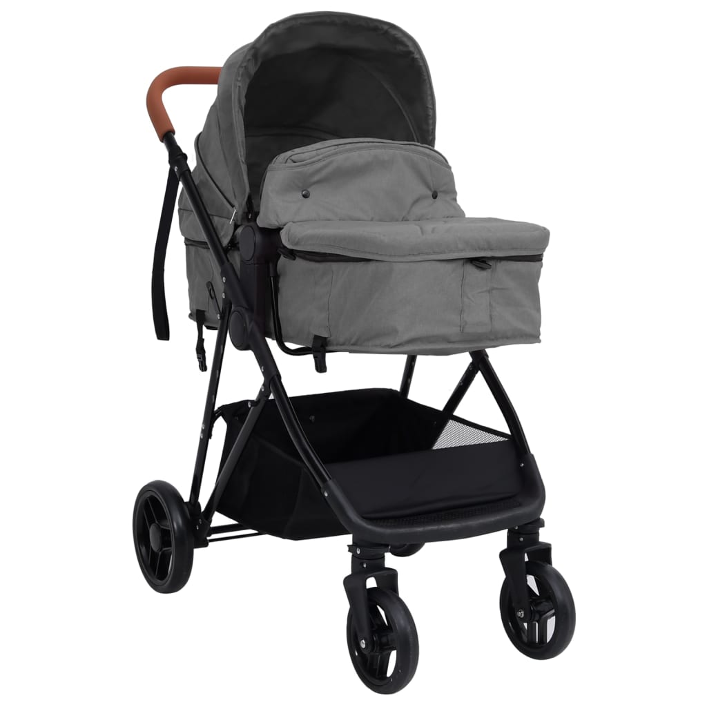 Kinderwagen 3-in-1 staal antracietkleurig en zwart