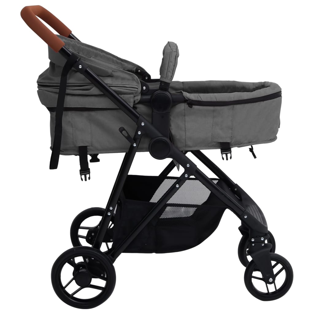 Kinderwagen 3-in-1 staal antracietkleurig en zwart