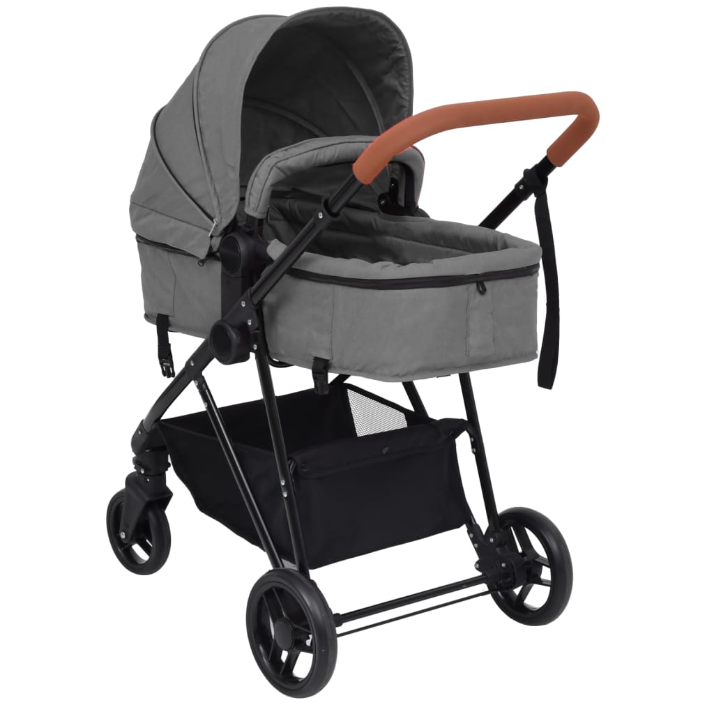 Kinderwagen 3-in-1 staal antracietkleurig en zwart