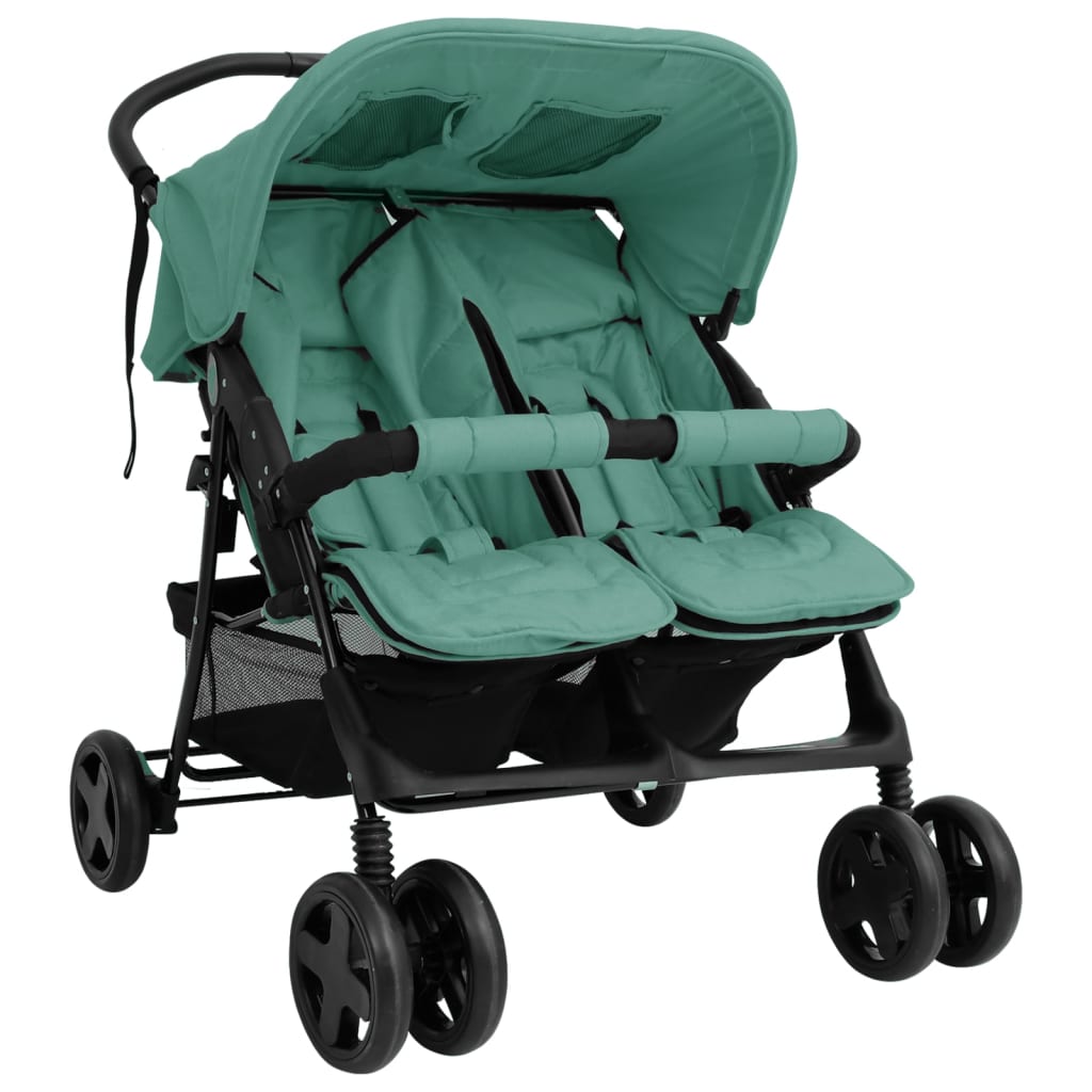 Tweelingkinderwagen staal groen