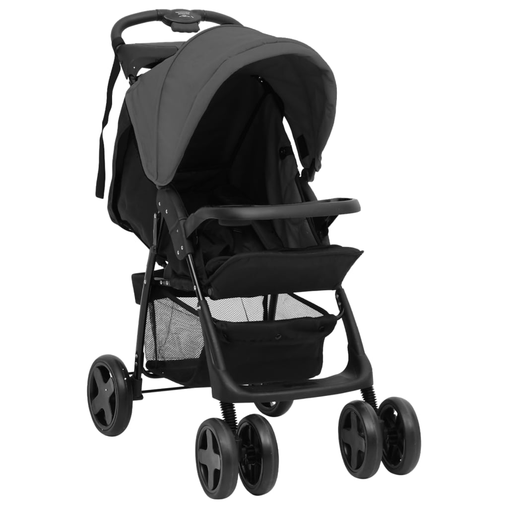 Kinderwagen 3-in-1 staal en zwart