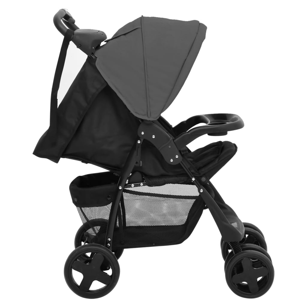 Kinderwagen 3-in-1 staal en zwart