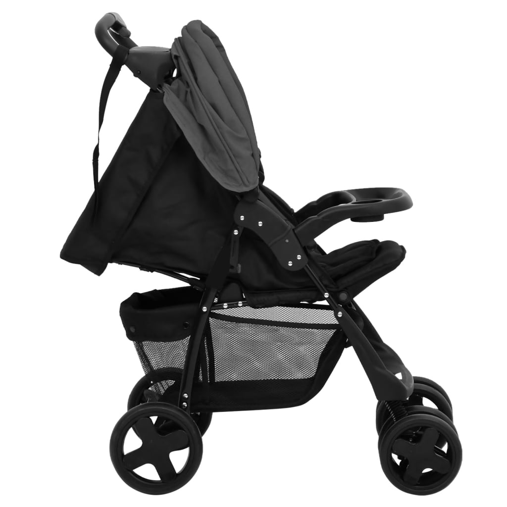 Kinderwagen 3-in-1 staal en zwart