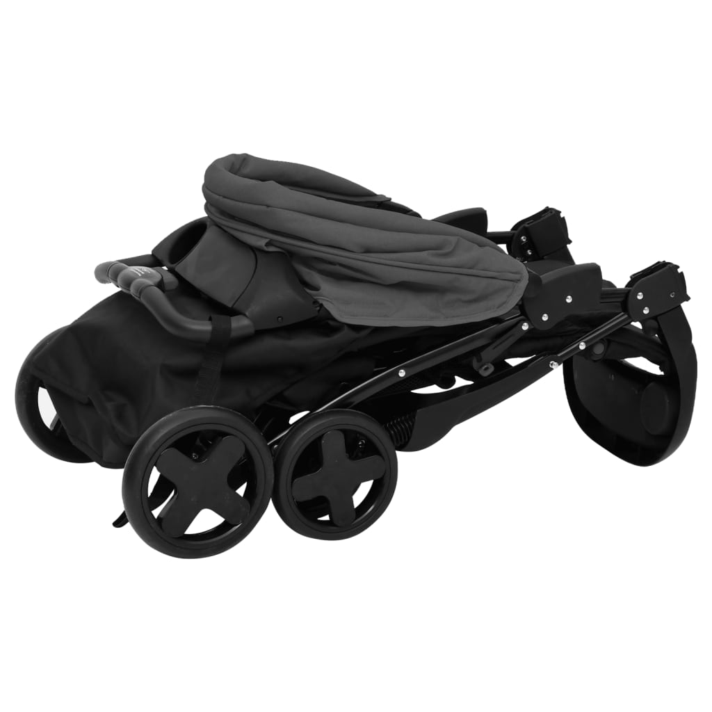 Kinderwagen 3-in-1 staal en zwart