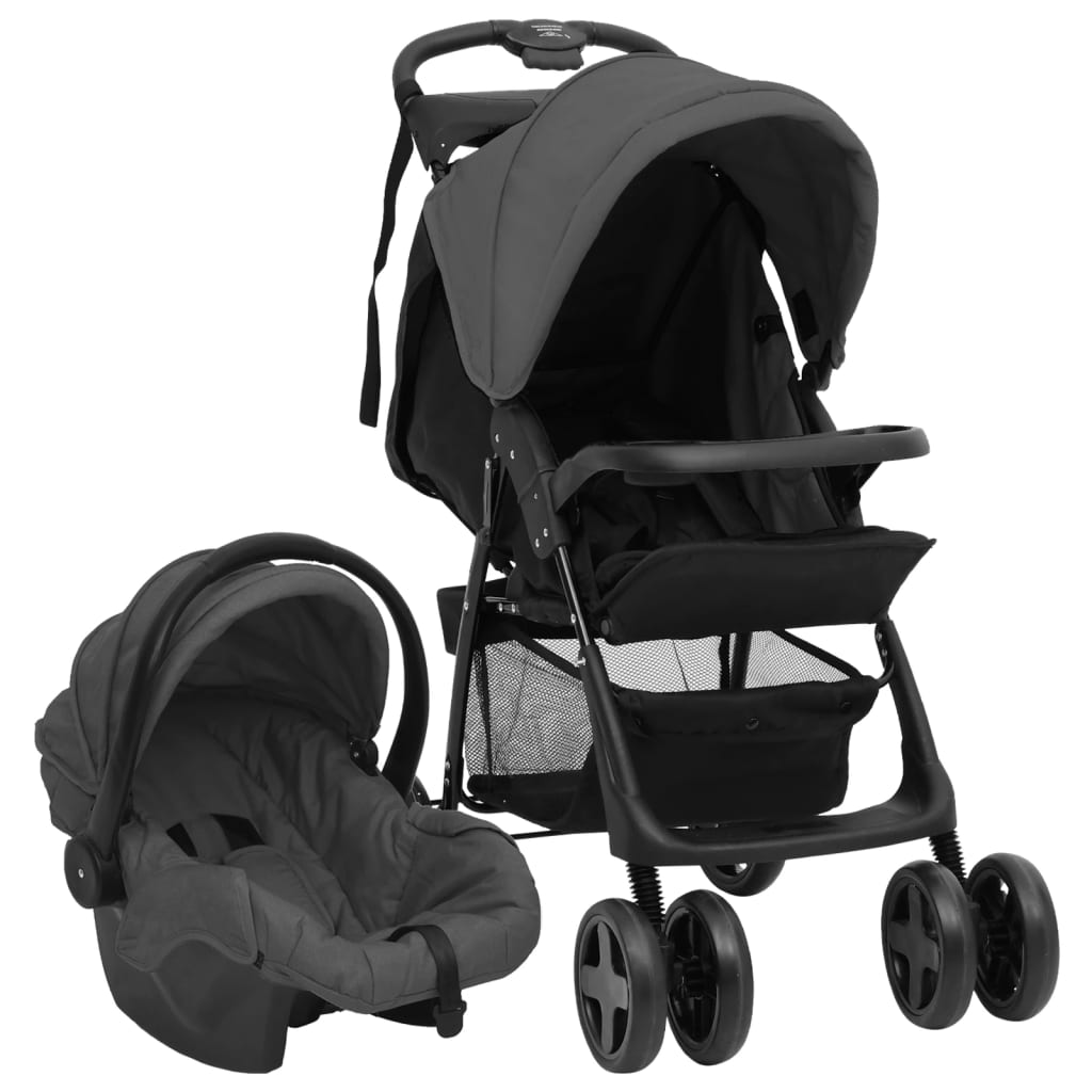 Kinderwagen 3-in-1 staal en zwart