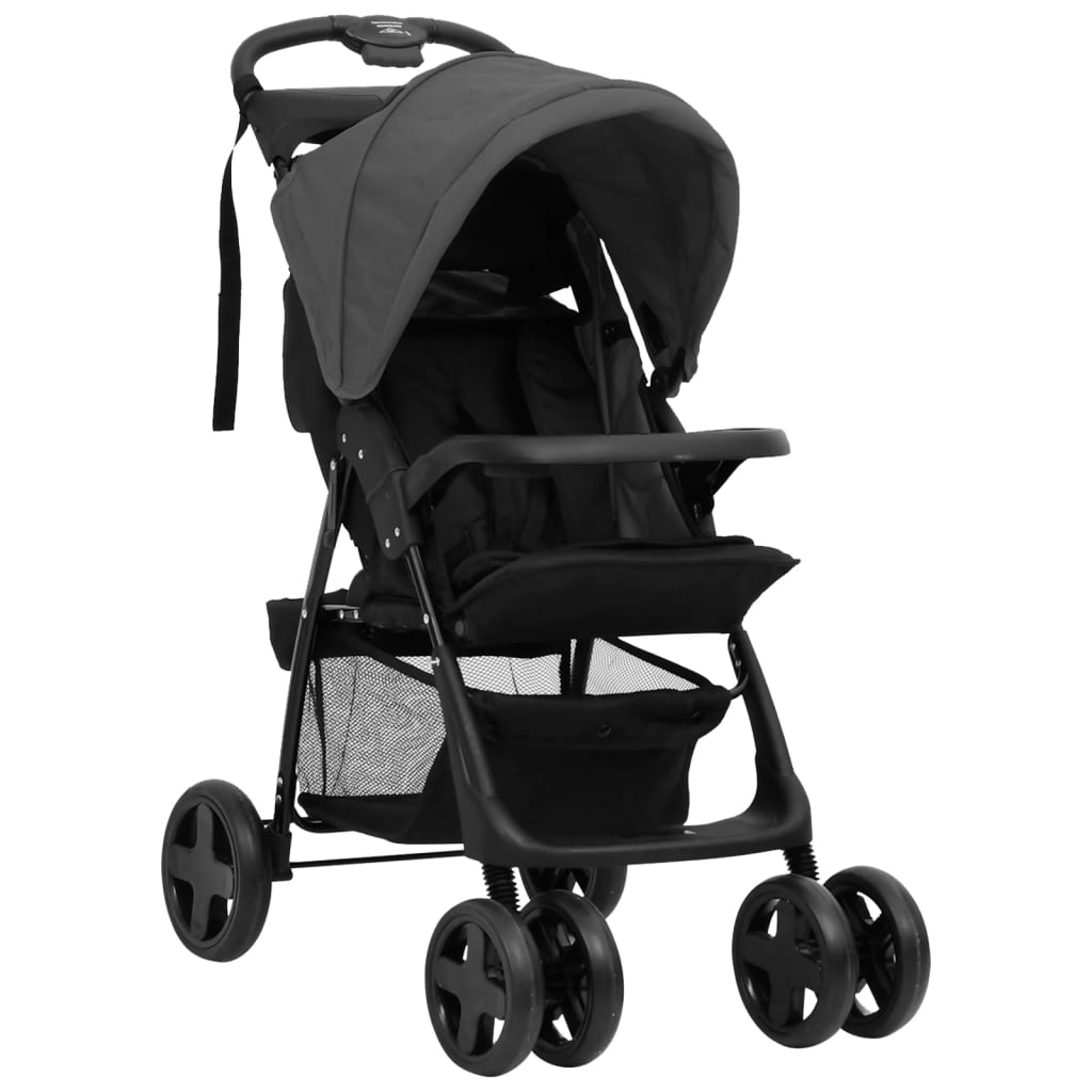 Kinderwagen 3-in-1 staal en zwart