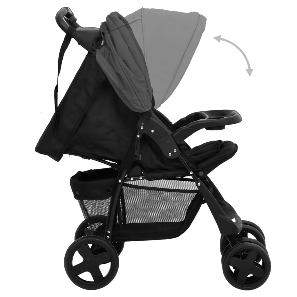 Kinderwagen 3-in-1 staal en zwart