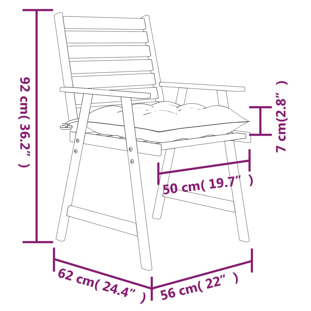 Tuinstoelen 3 st met kussens massief acaciahout