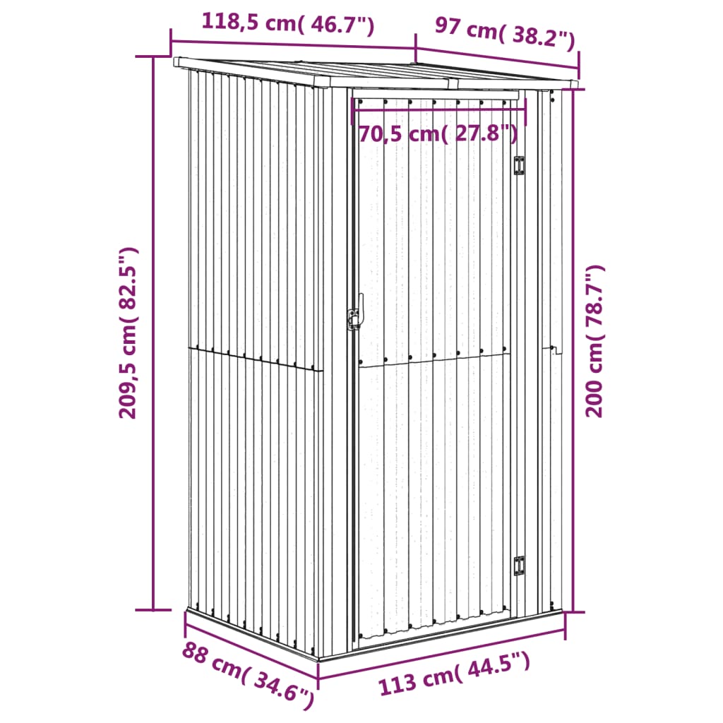 Tuinschuur 118,5x97x209,5 cm gegalvaniseerd staal