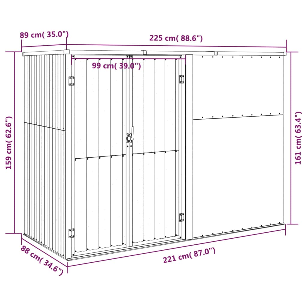 Tuinschuur 88x89x161 cm gegalvaniseerd staal antracietkleurig