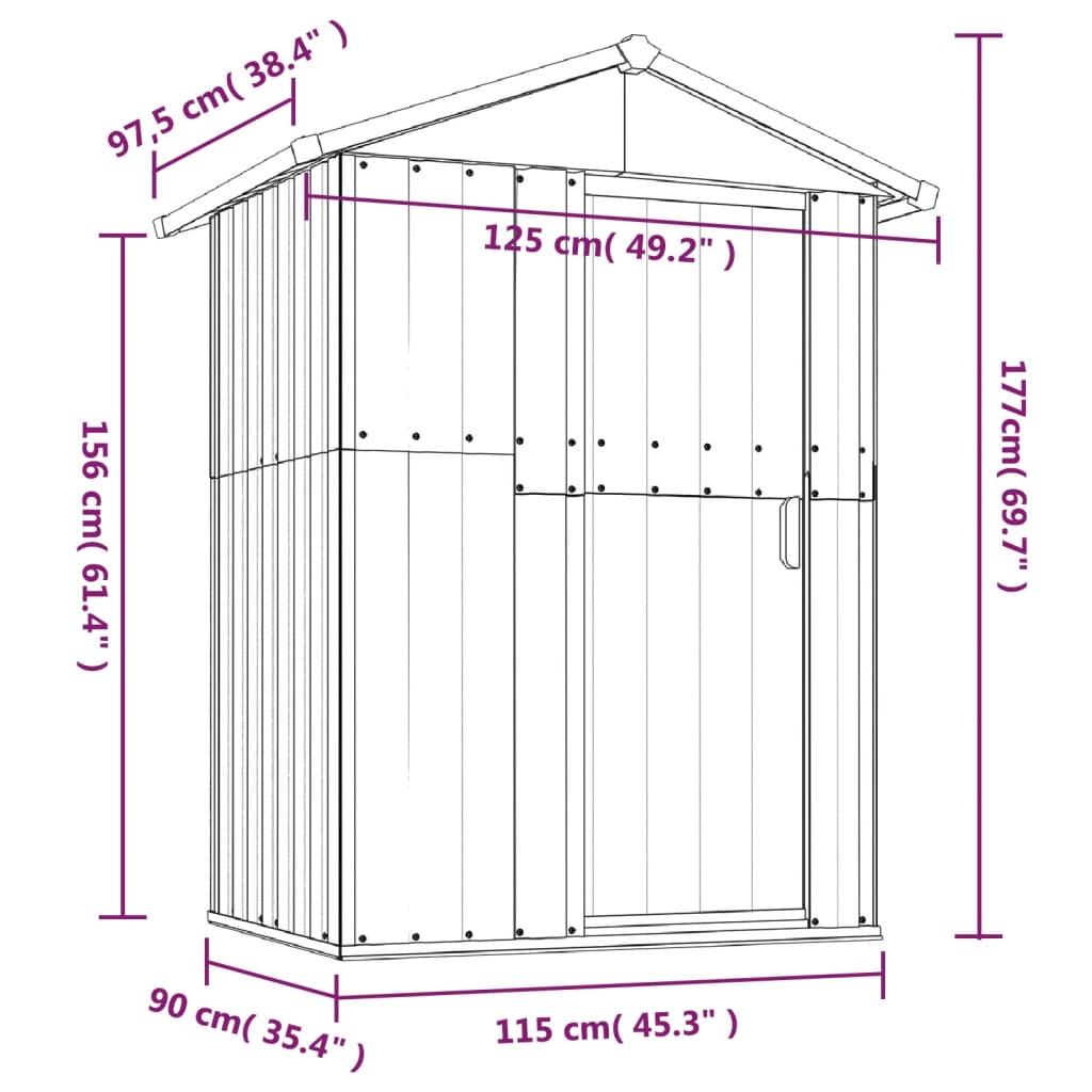 Tuinschuur 126x97,5x177 cm gegalvaniseerd staal antracietkleur