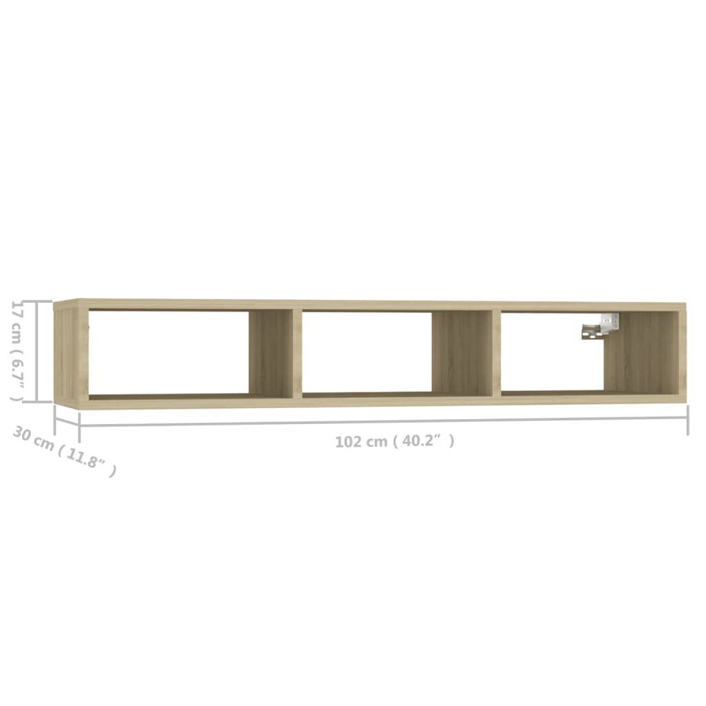 Wandschap 102x30x17 cm spaanplaat wit en sonoma eikenkleurig