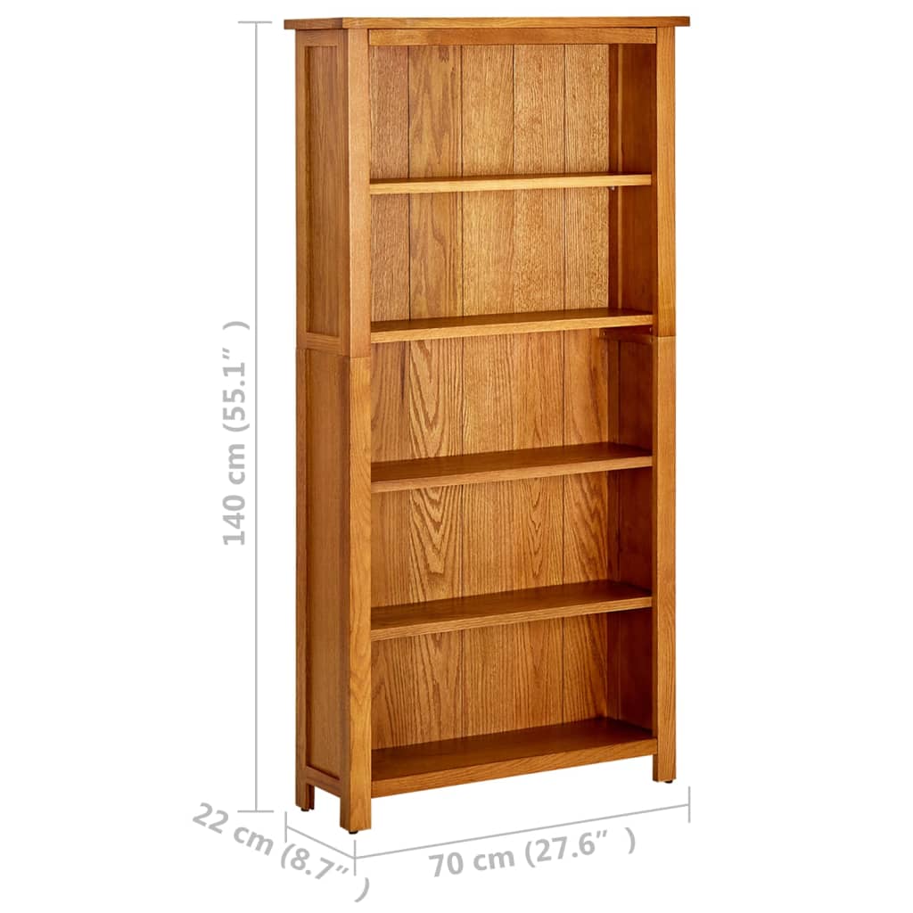 Boekenkast met 5 schappen 70x22x140 cm massief eikenhout