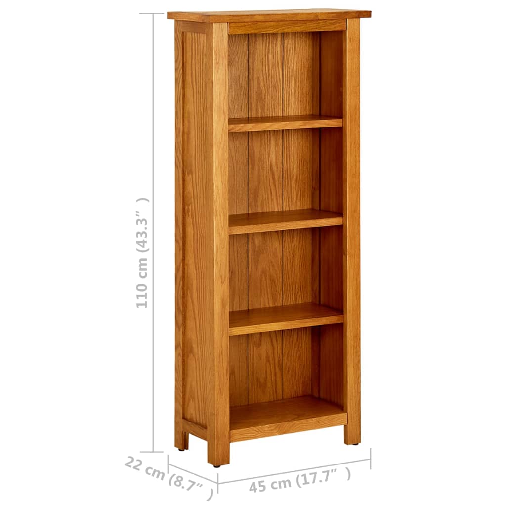 Boekenkast met 4 schappen 45x22x110 cm massief eikenhout