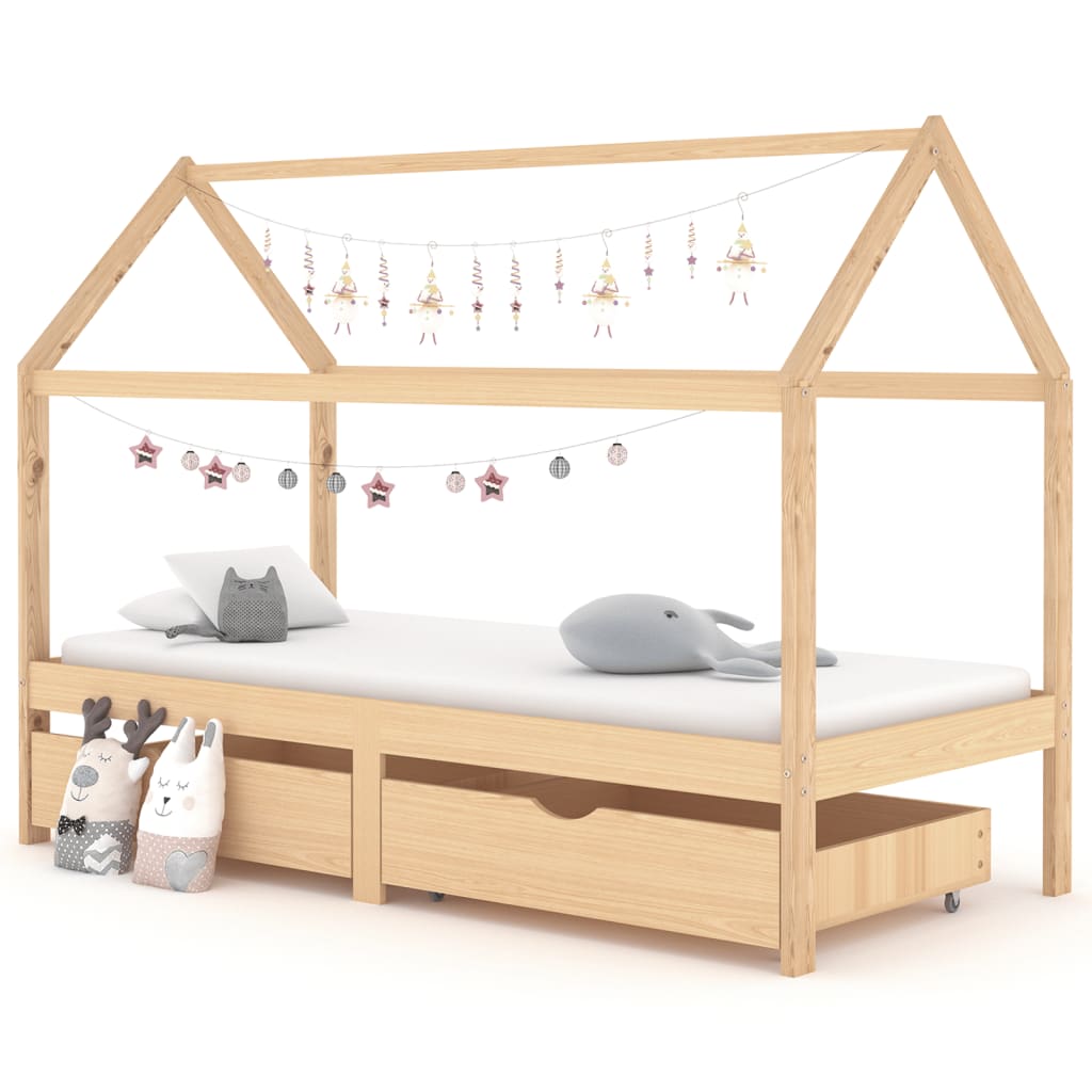 Kinderbedframe met lade grenenhout 80x160 cm