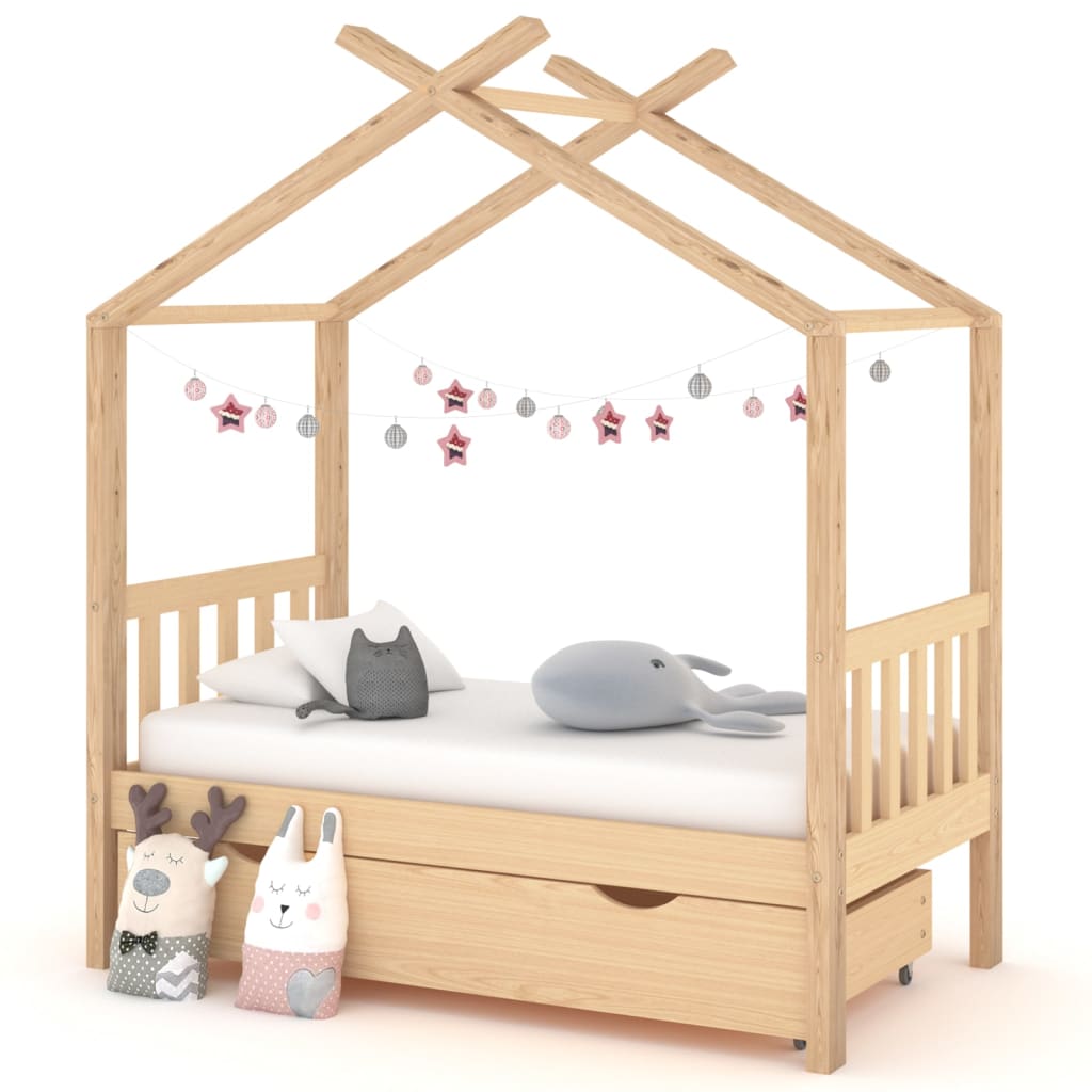 Kinderbedframe met lade grenenhout 70x140 cm