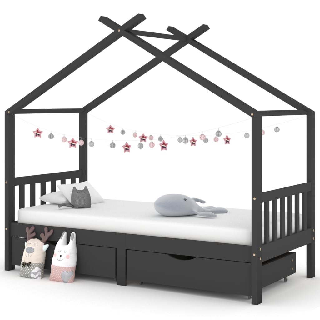 Kinderbedframe met lade grenenhout 70x140 cm