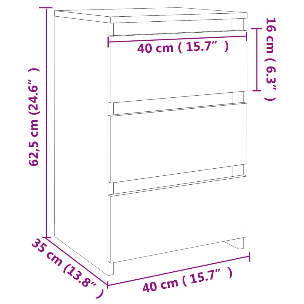 Nachtkastjes 2 st 40x35x62,5 cm bewerkt hout