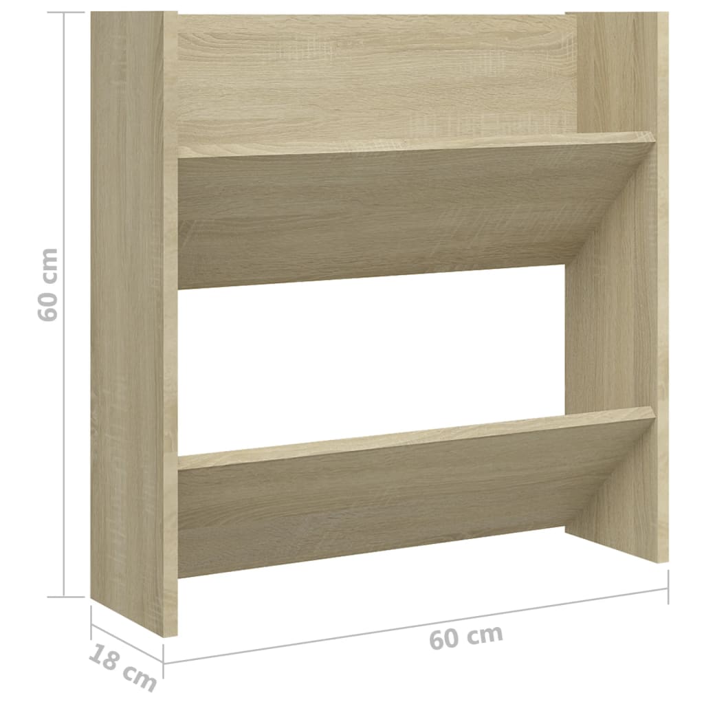 Wandschoenenkast 60x18x60 cm bewerkt hout hoogglans zwart