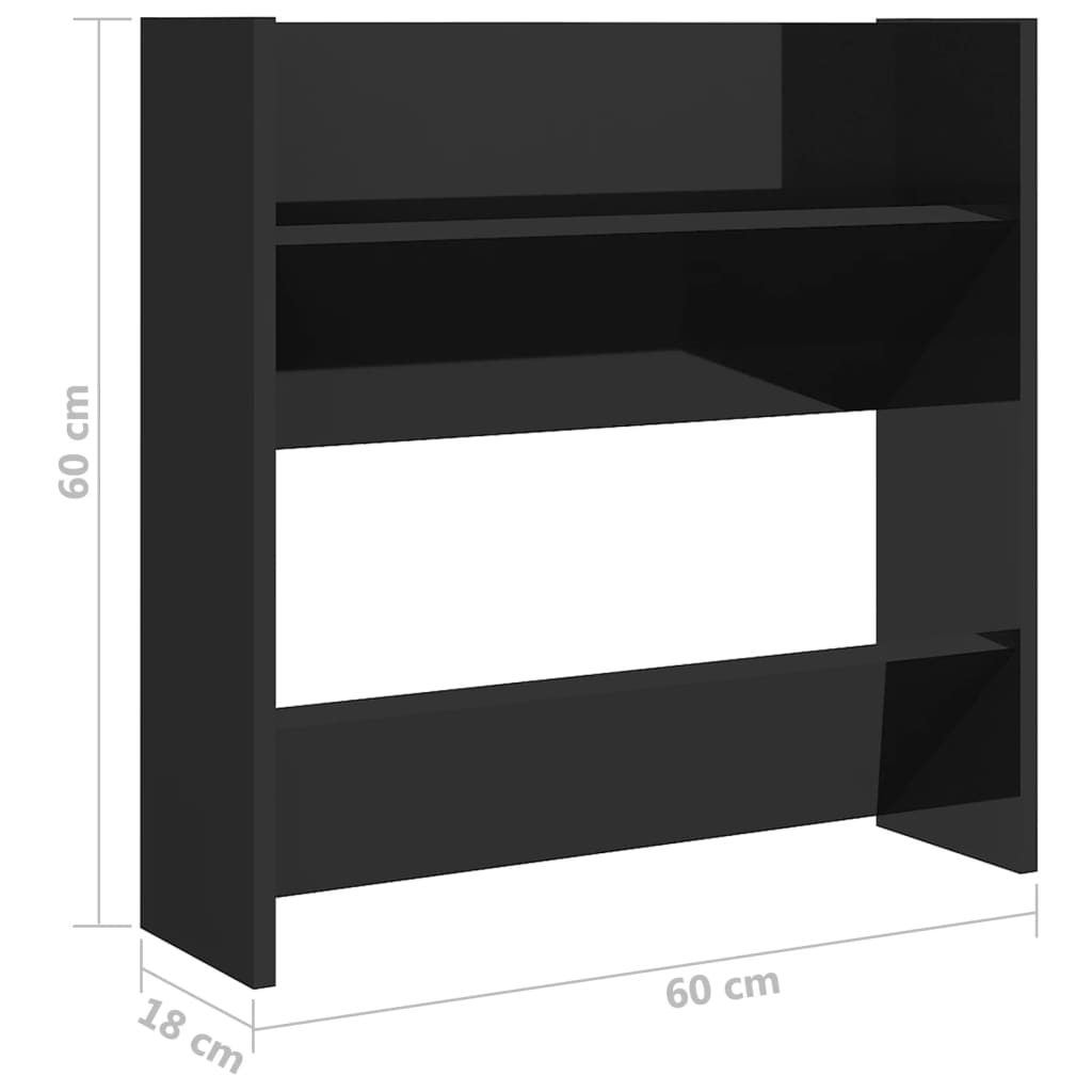 Wandschoenenkast 60x18x60 cm bewerkt hout hoogglans zwart