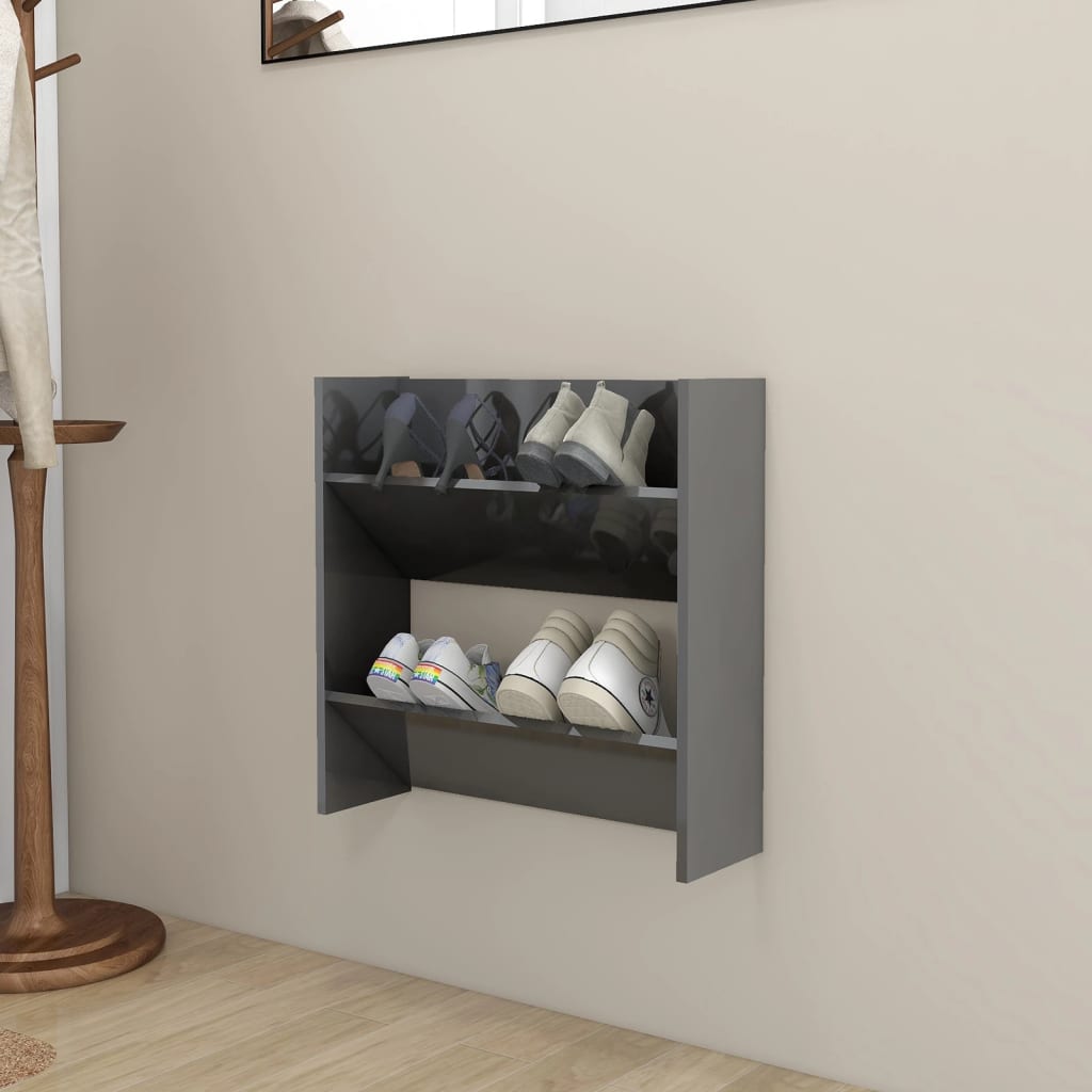 Wandschoenenkast 60x18x60 cm bewerkt hout hoogglans zwart