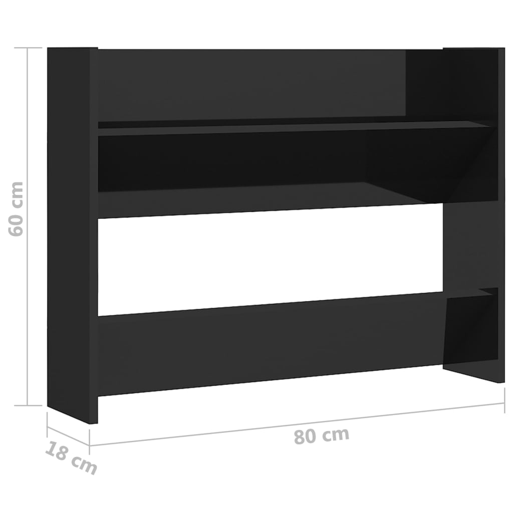 Wandschoenenkast 60x18x60 cm bewerkt hout hoogglans zwart