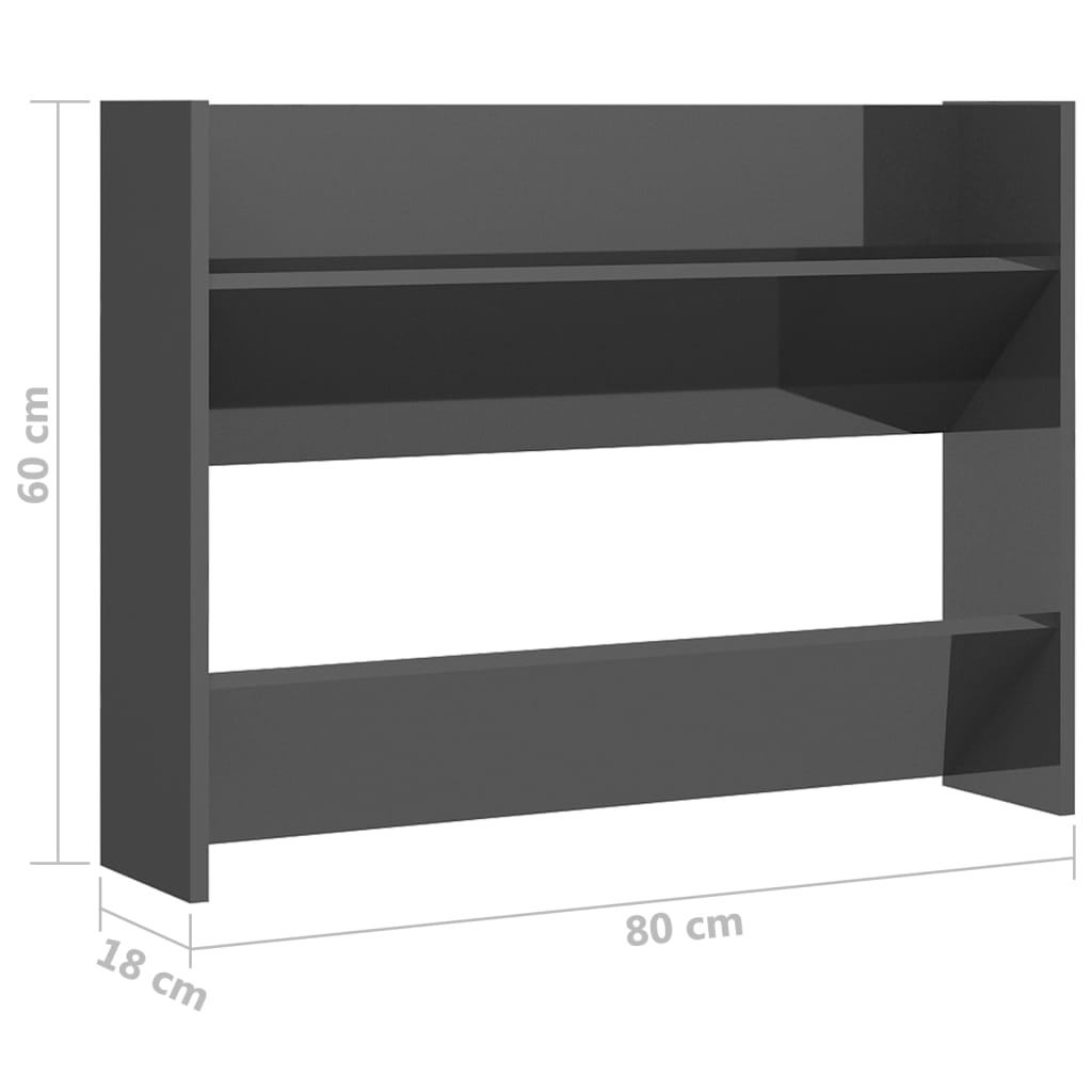 Wandschoenenkast 60x18x60 cm bewerkt hout hoogglans zwart