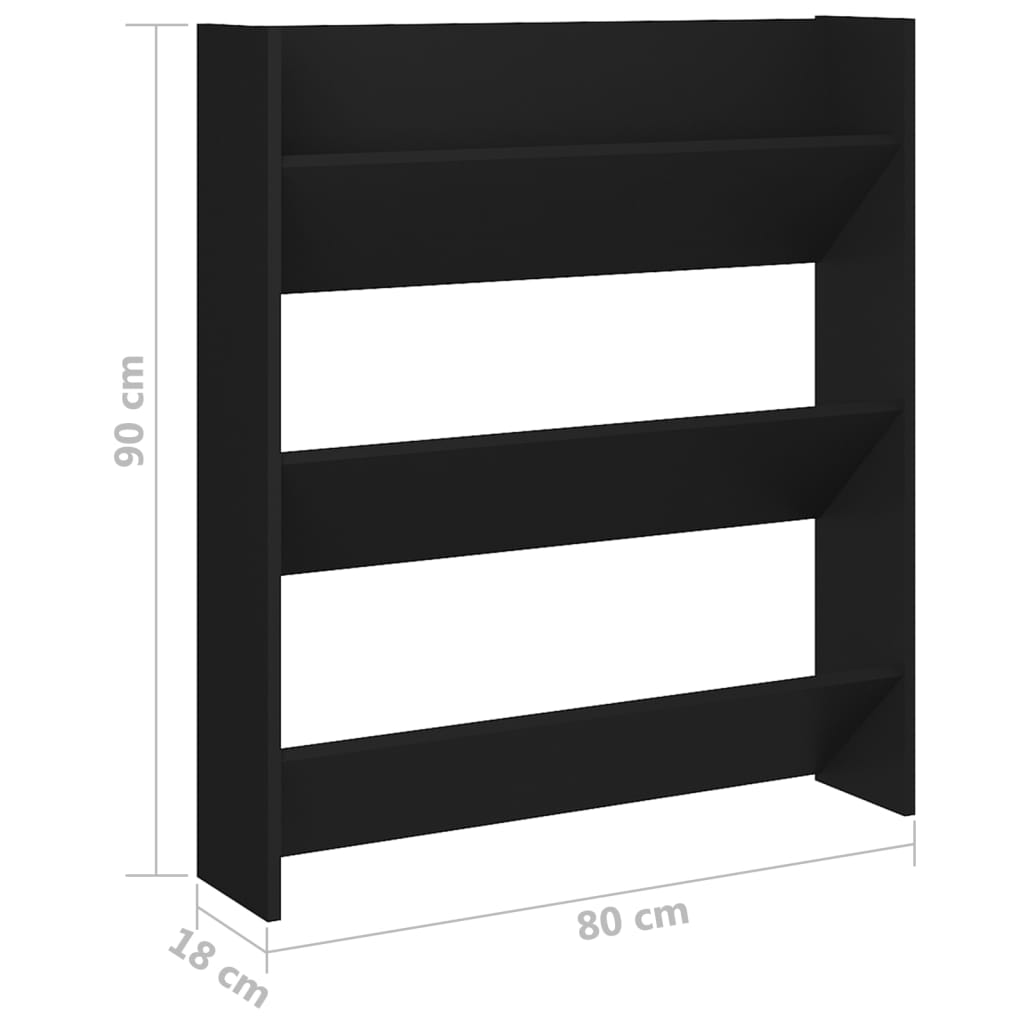 Wandschoenenkast 60x18x60 cm bewerkt hout hoogglans zwart