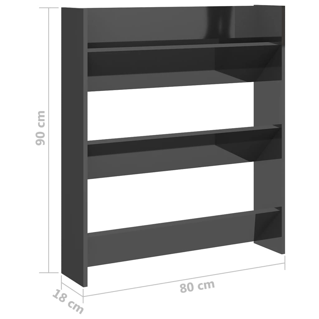 Wandschoenenkast 60x18x60 cm bewerkt hout hoogglans zwart