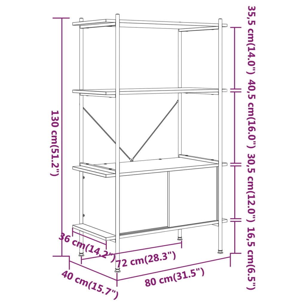 Opbergrek 5-laags met kast 80x40x163 cm staal en bewerkt hout