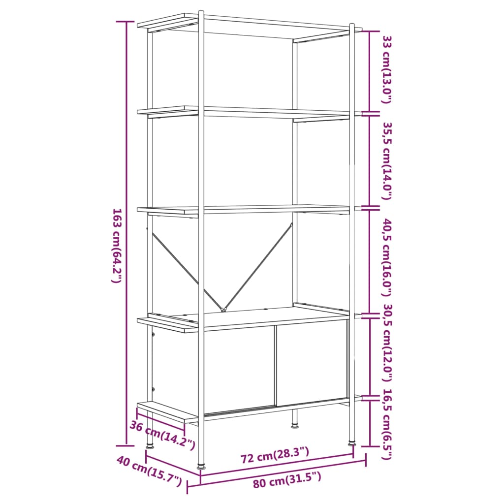 Opbergrek 5-laags met kast 80x40x163 cm staal en bewerkt hout